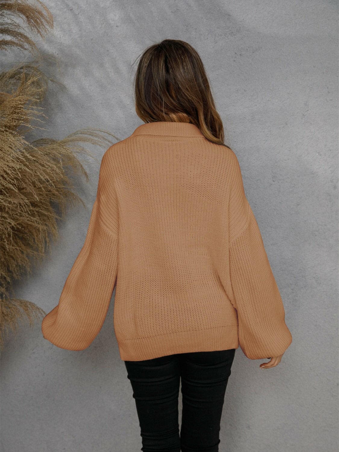 Half Zip Dropped Shoulder Sweater.