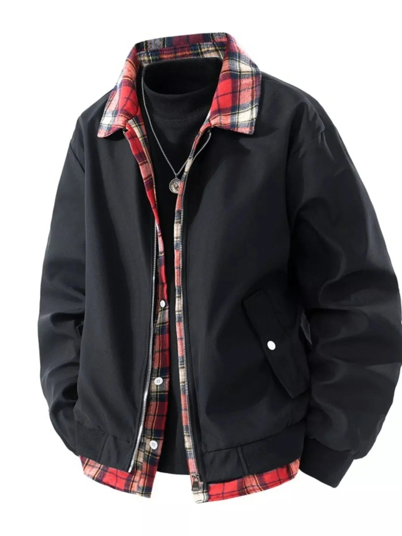 Men's Plus Size Plaid Trim Long Sleeve Jacket Simply Love