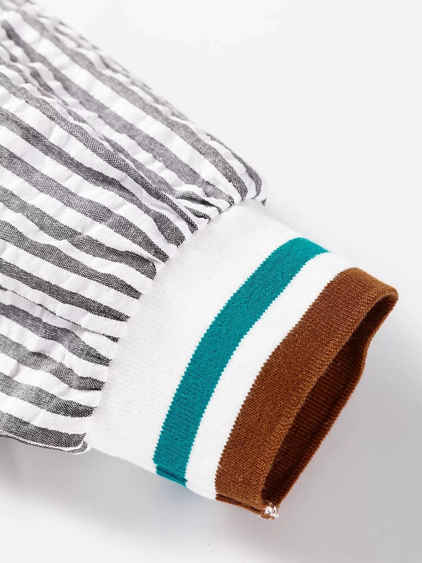 Striped Patchwork Split Neck Blouse With Contrast Trim Simply Love