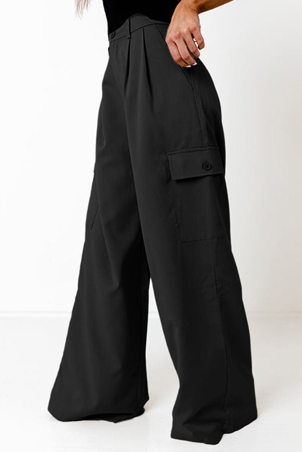 Ruched Wide Leg Pants with Pockets.