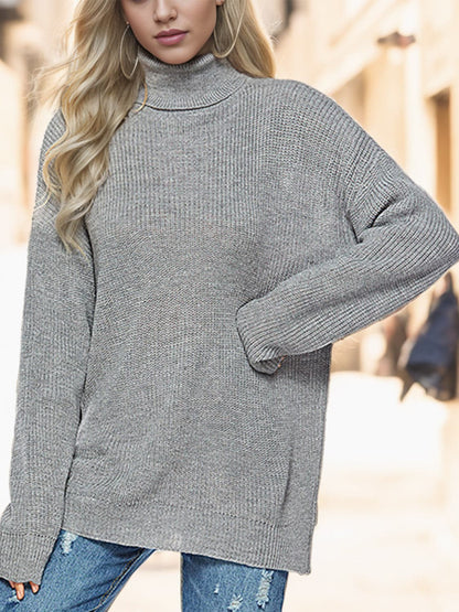 Turtleneck Drop Shoulder Long Sleeve Sweater.