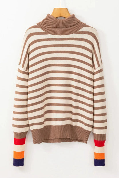 Chic striped turtleneck sweater for effortless style