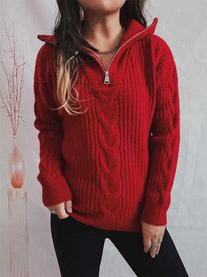 Ribbed Half Zip Long Sleeve Sweater.