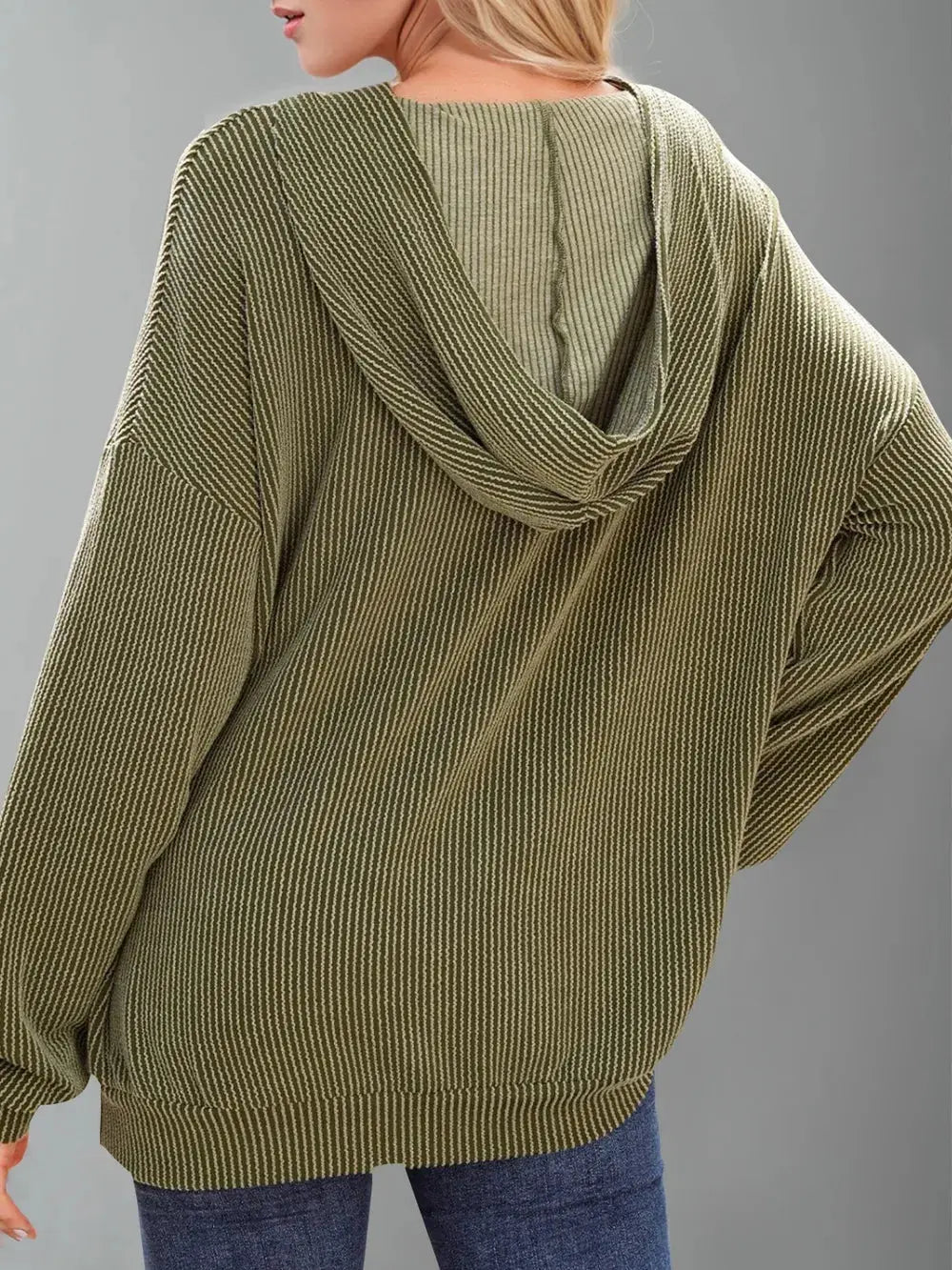 Double Take Textured Kangaroo Pocket Long Sleeve Hoodie - Love Salve