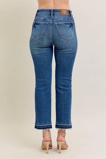 Judy Blue Full Size High Waist Vintage Wash Release Hem Kick Flare Jeans Plus Size - Love Salve 