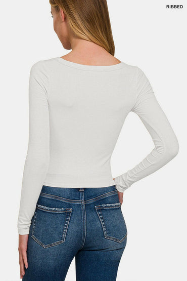 Zenana Scoop Neck Long Sleeve T-Shirt.