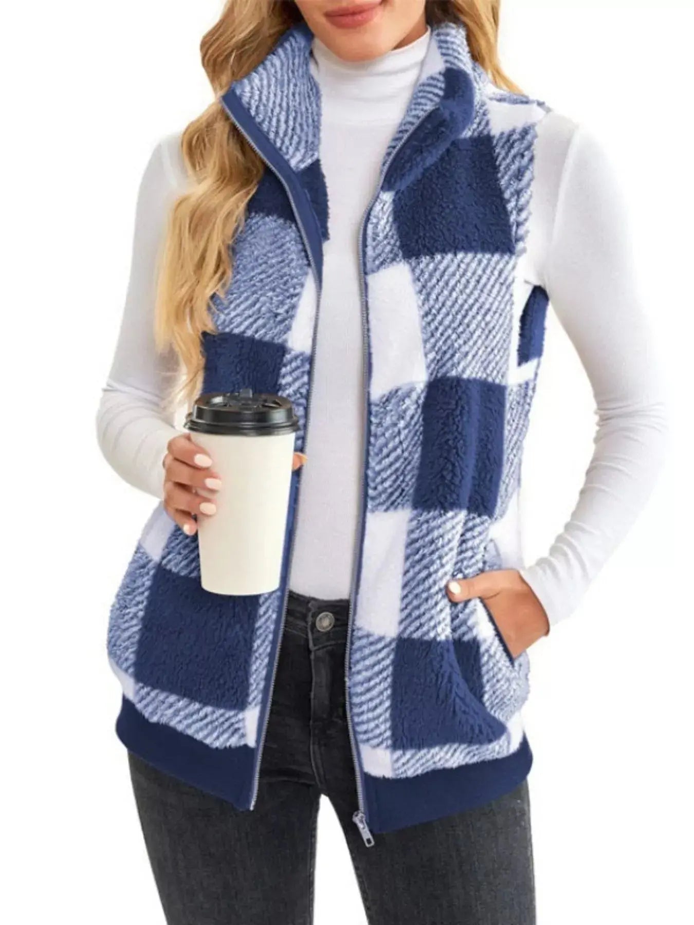 Full Size Color Block Zip Up Vest Coat Plus Size Simply Love