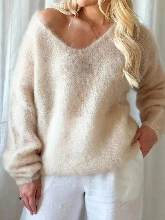 V-Neck Dropped Shoulder Sweater Simply Love