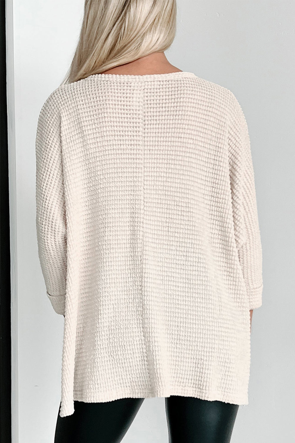 Apricot batwing sleeve oversized waffle knit top