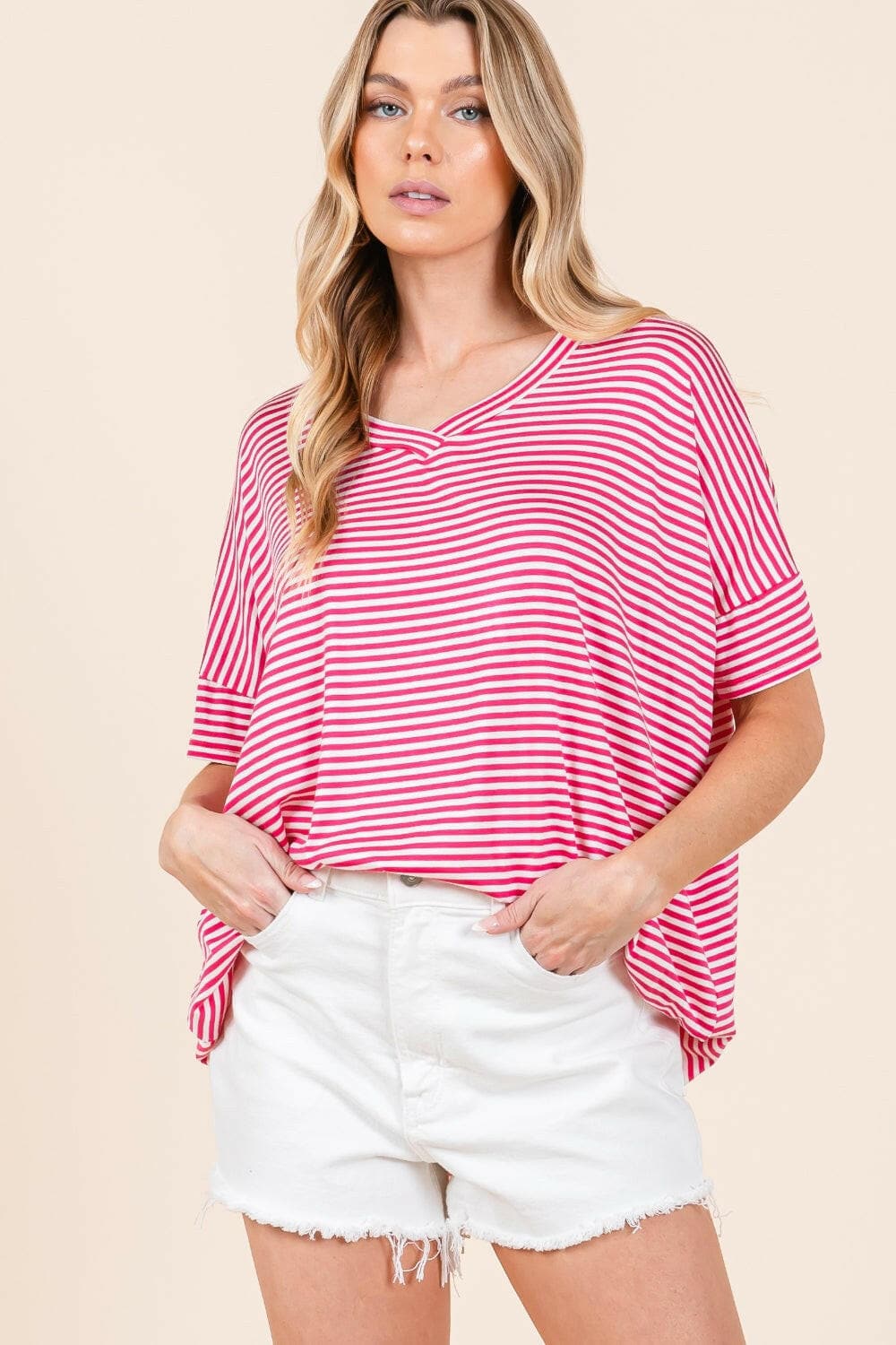 Chic Striped V-Neck Tee for Effortless Style.