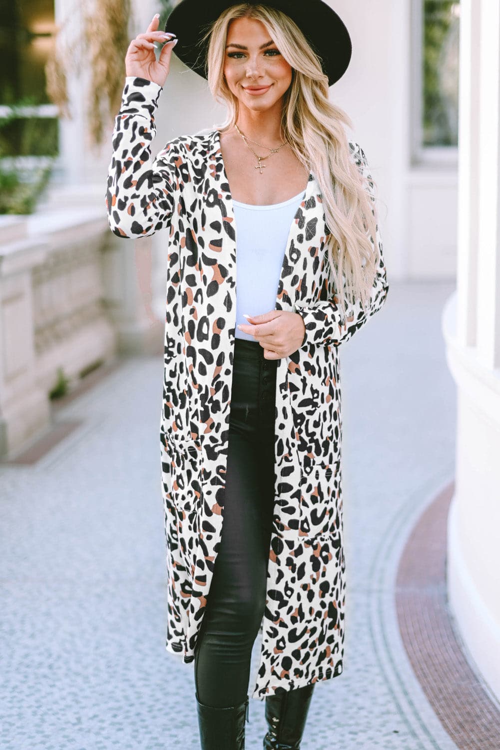 Leopard Open Front Long Sleeve Cover Up.