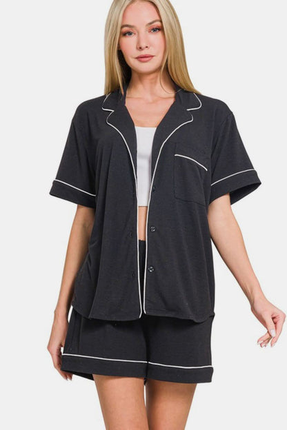 Chic Comfort Button-Up Lounge Set with Shorts