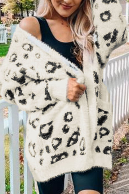 Leopard Open Front Cardigan with Pockets.