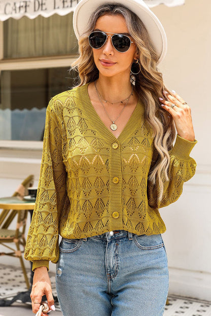 Openwork V-Neck Cardigan.