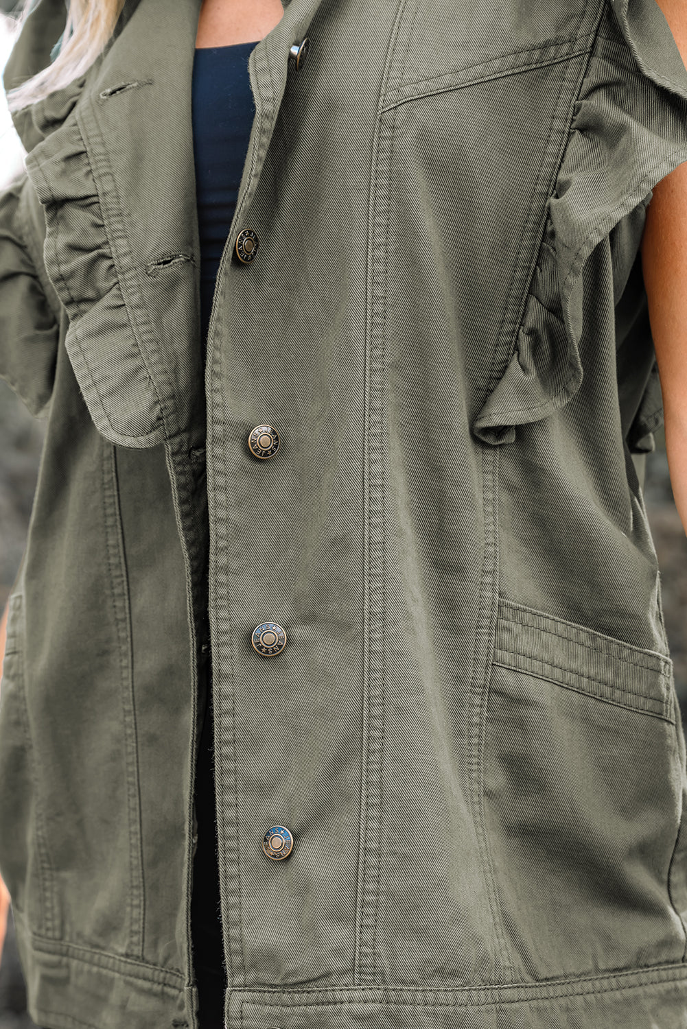 Green Bay Ruffled Patchwork Denim Jacket Vest For Women Dear-Lover Dropshipping