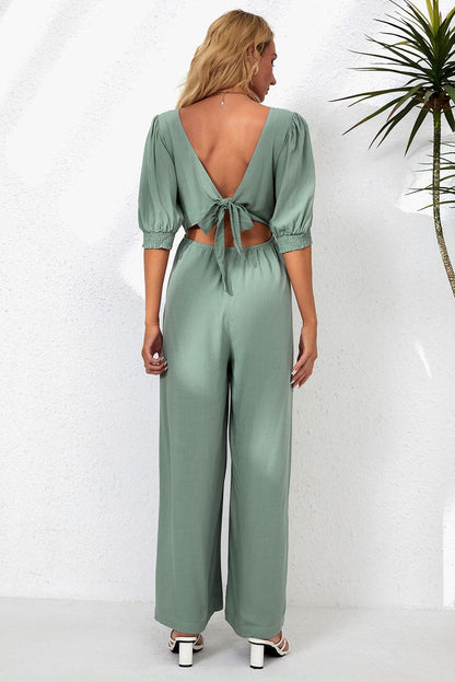 V-Neck Half Sleeve Jumpsuit.