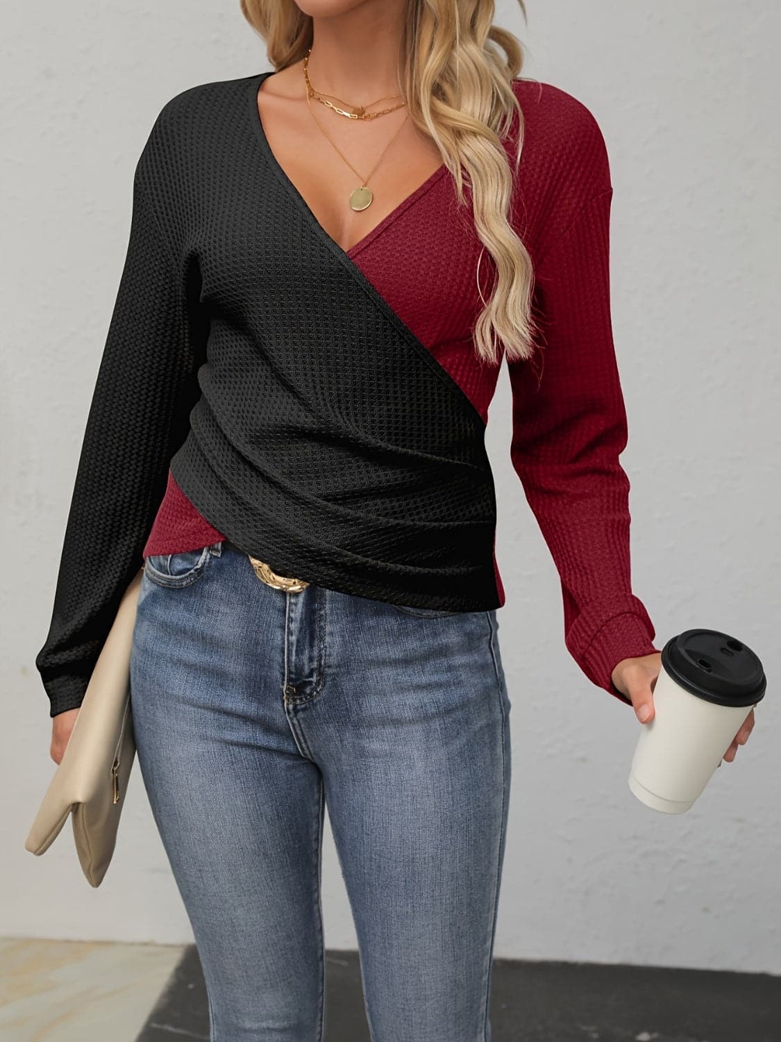 Chic surplice long sleeve top