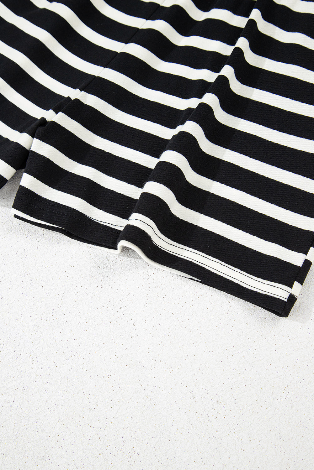 Black White Striped Short Sleeve Top and Shorts Set for Women