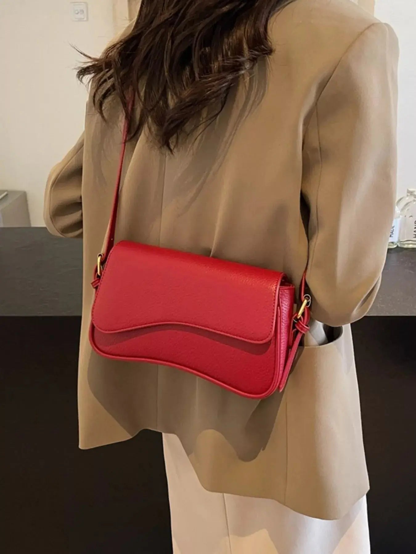 Solid Color Leather Crossbody Bag Simply Love