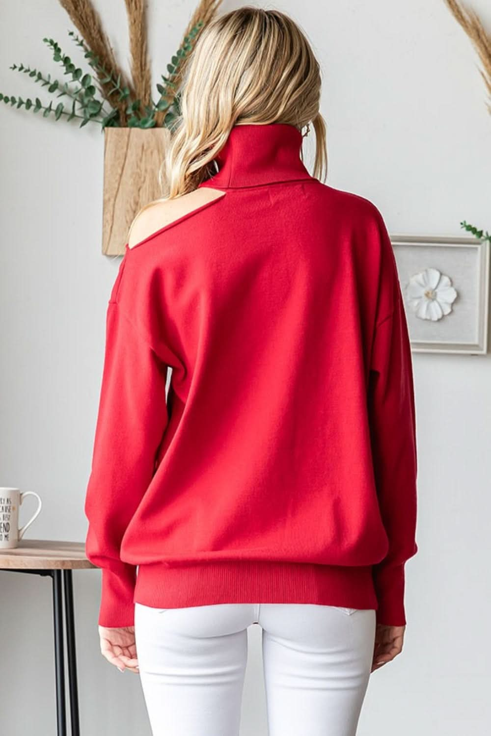 Cutout shoulder turtleneck sweater