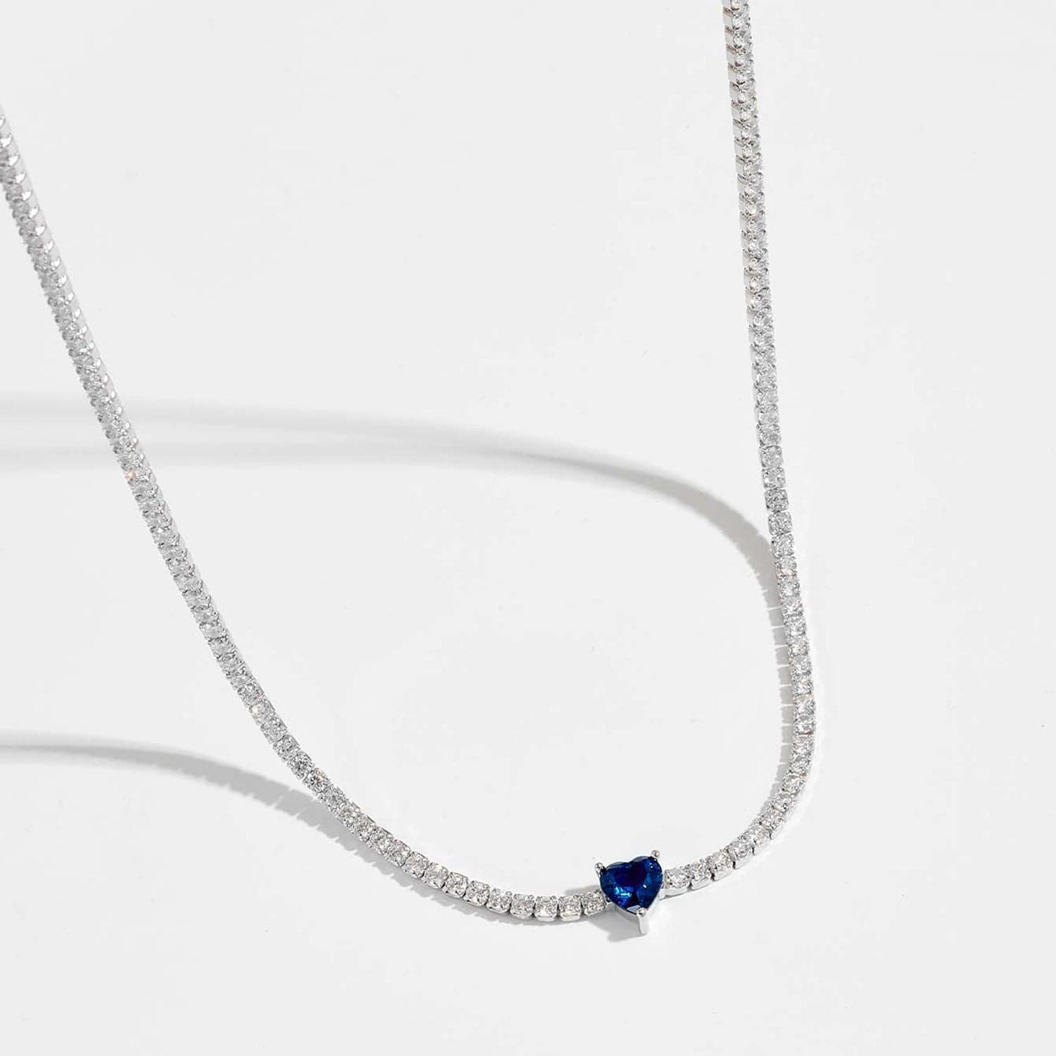 Inlaid Zircon Heart 925 Sterling Silver Necklace.