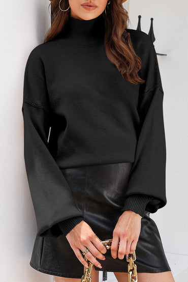 Turtleneck Lantern Sleeve Sweater.