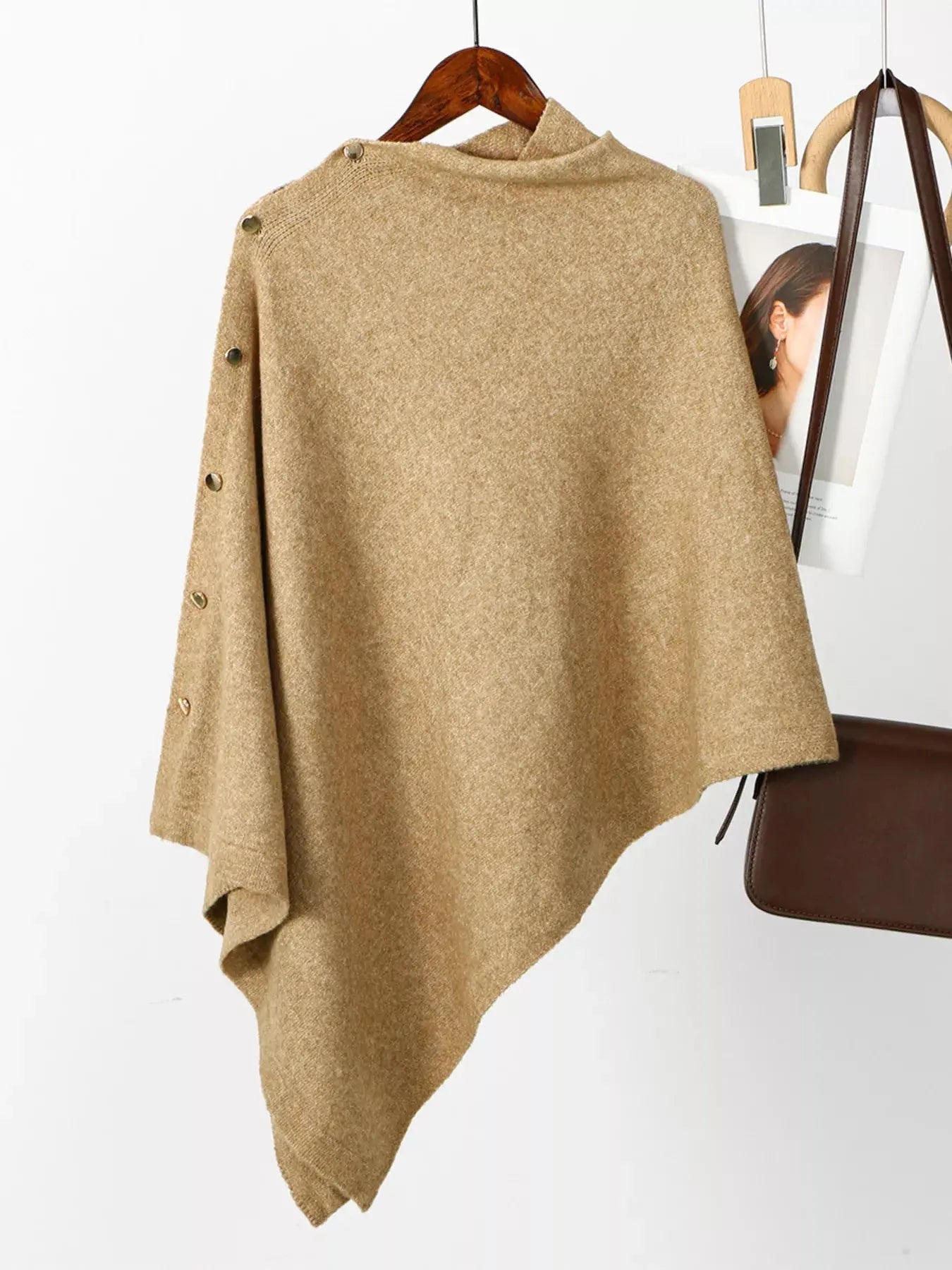 Button-Accented Poncho Scarf Simply Love