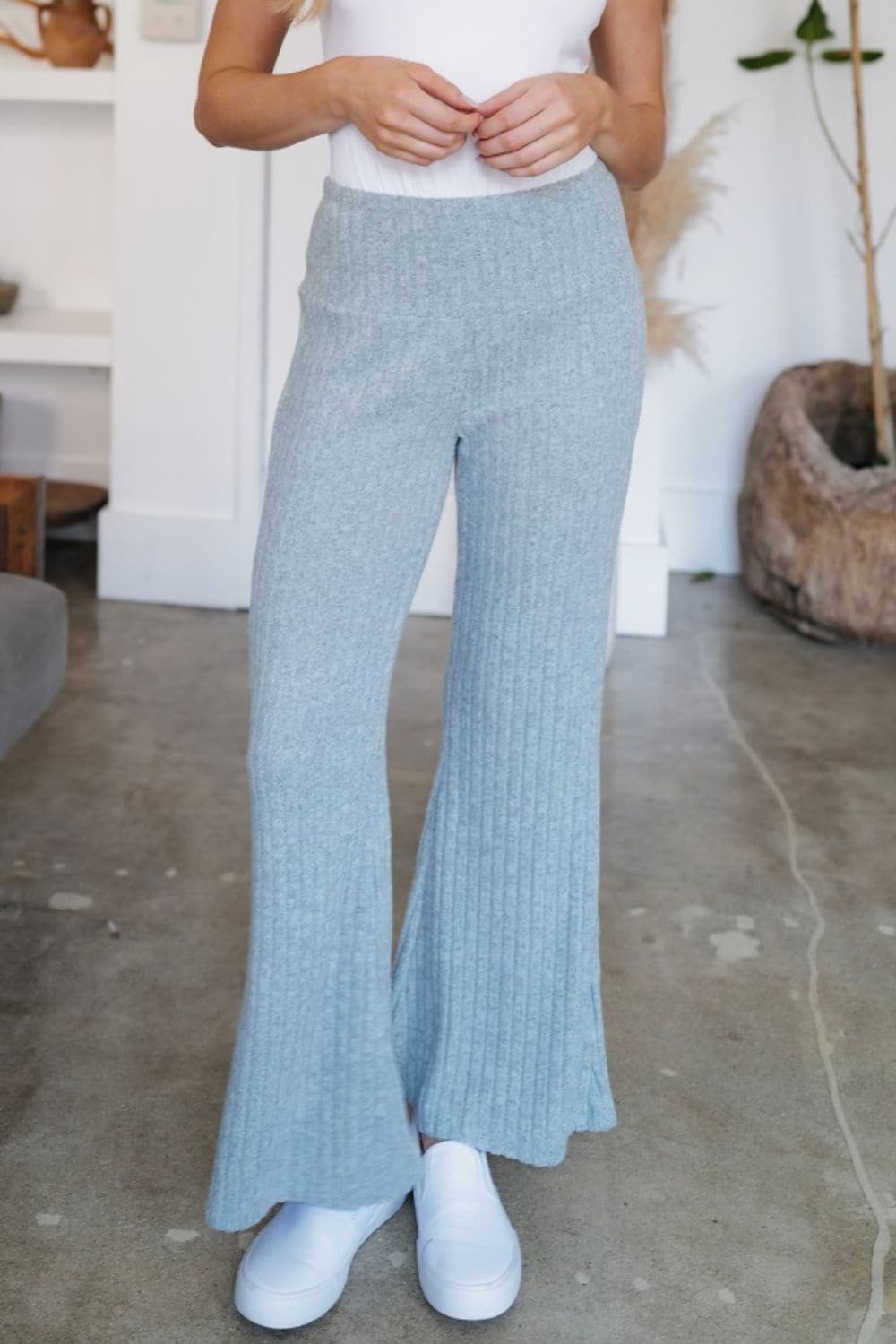 Ribbed High Waist Flare Pants.