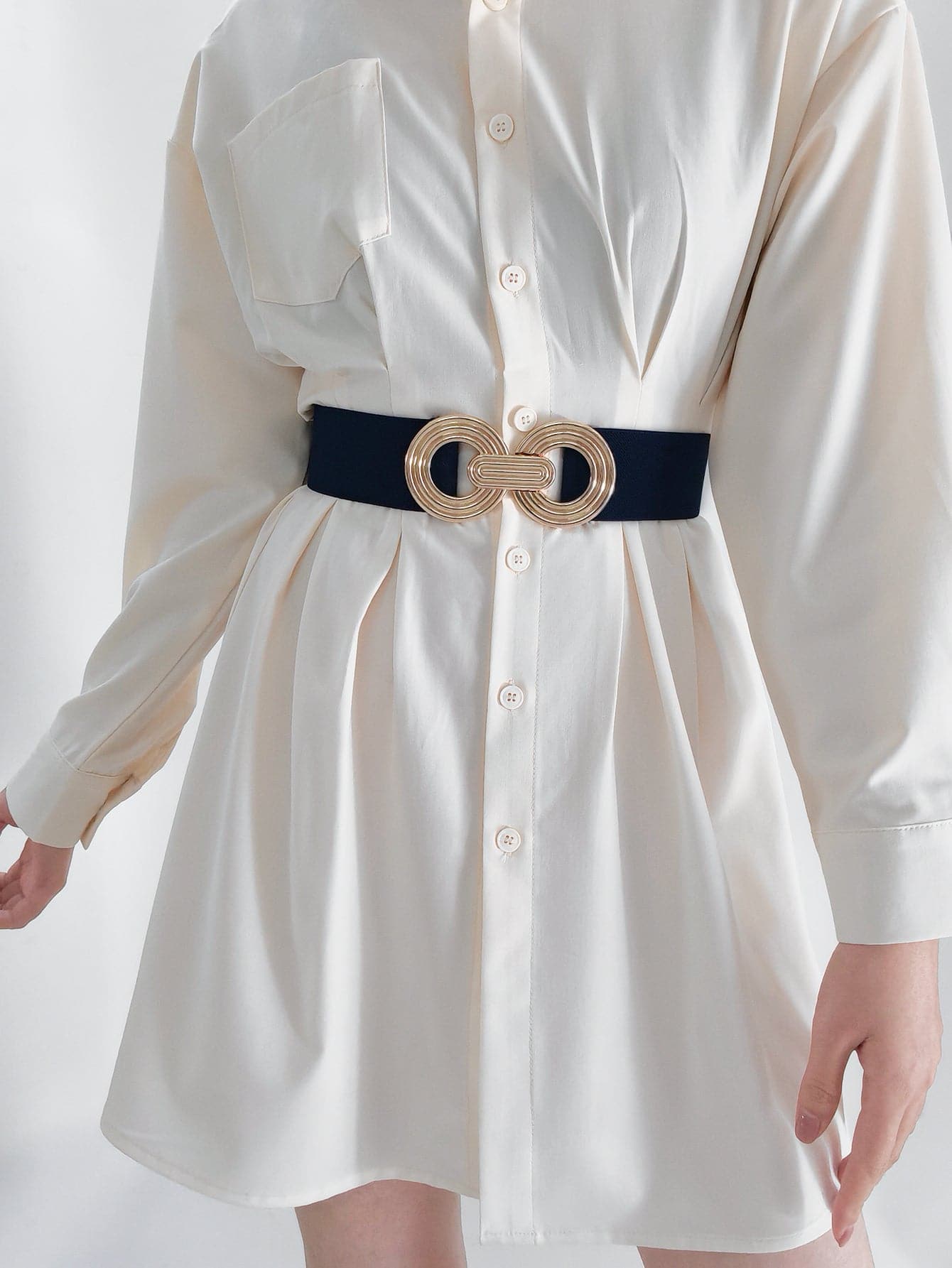 Geometric Buckle Elastic Wide Belt.