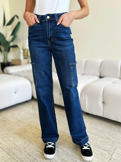 Judy Blue Full Size High Waist Straight Cargo Jeans.