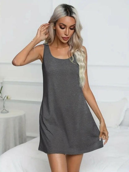 Full Size Scoop Neck Wide Strap Mini Dress.