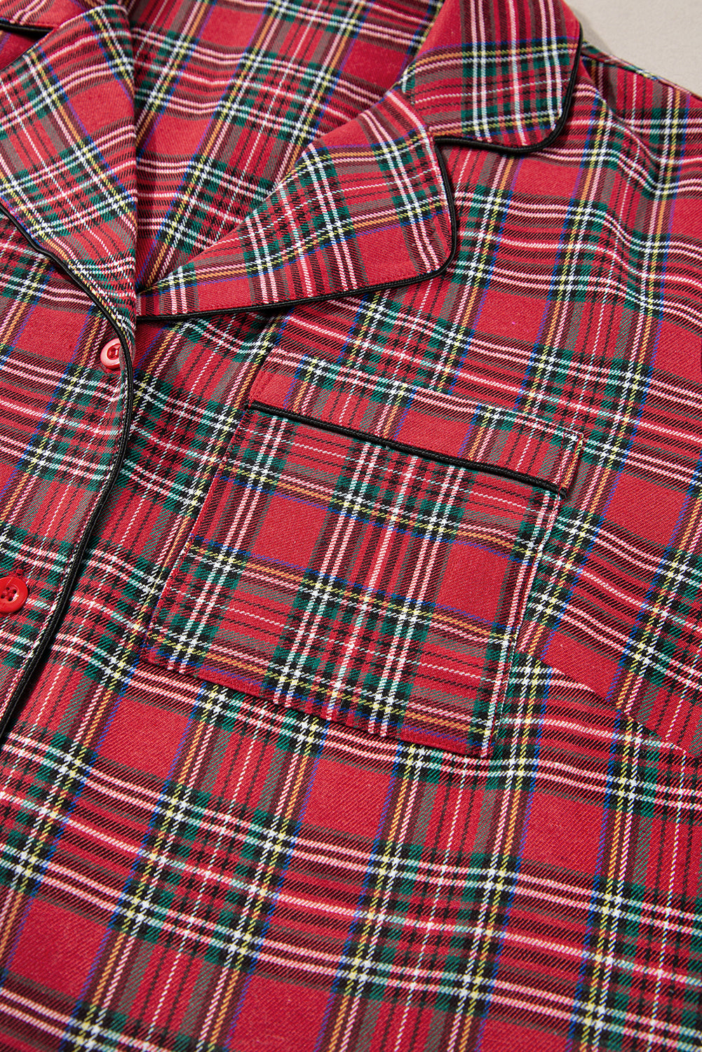 Cozy chic: Plus size red plaid shirt and pants lounge set