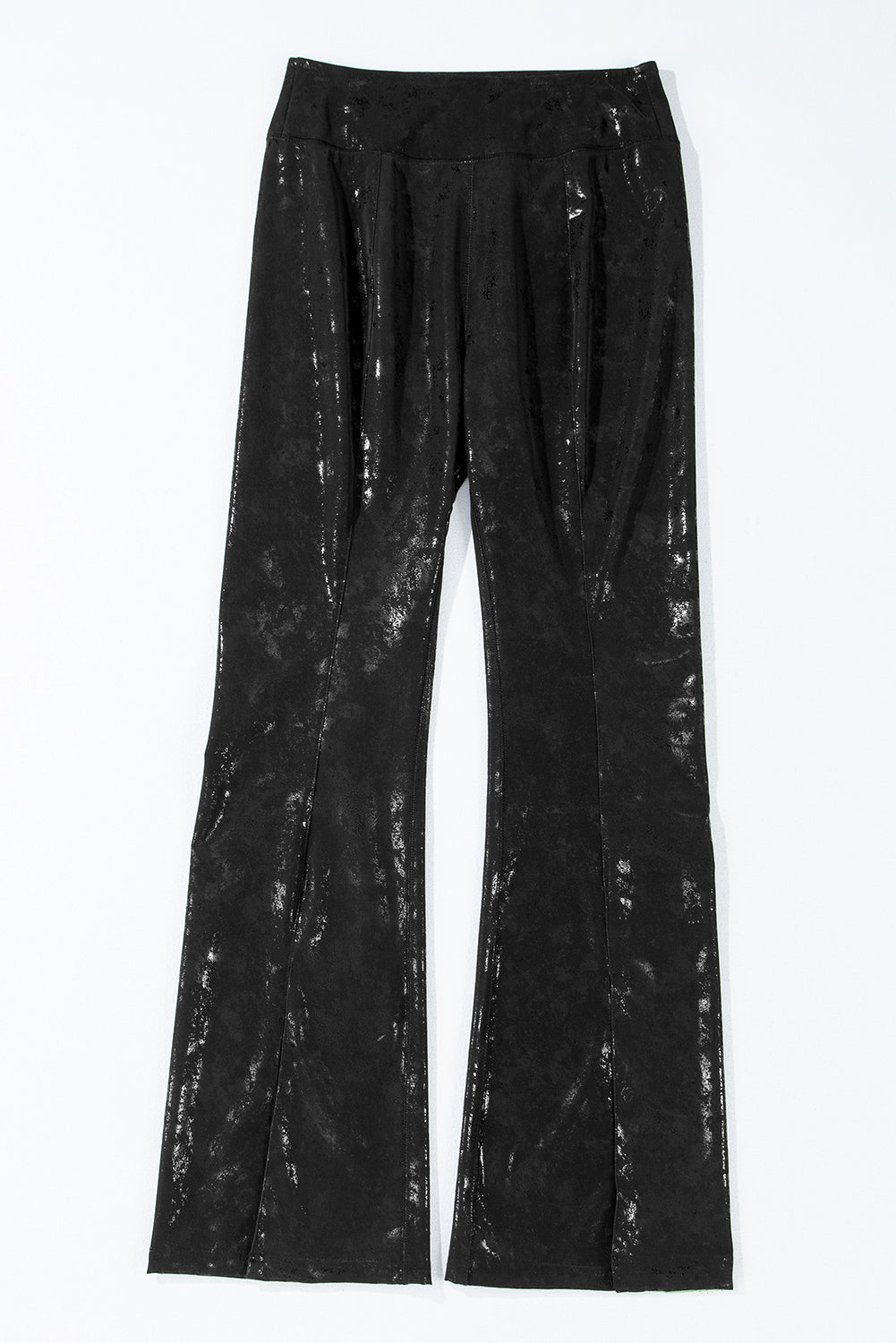 Trendy black faux leather high-waisted leggings with stylish splits