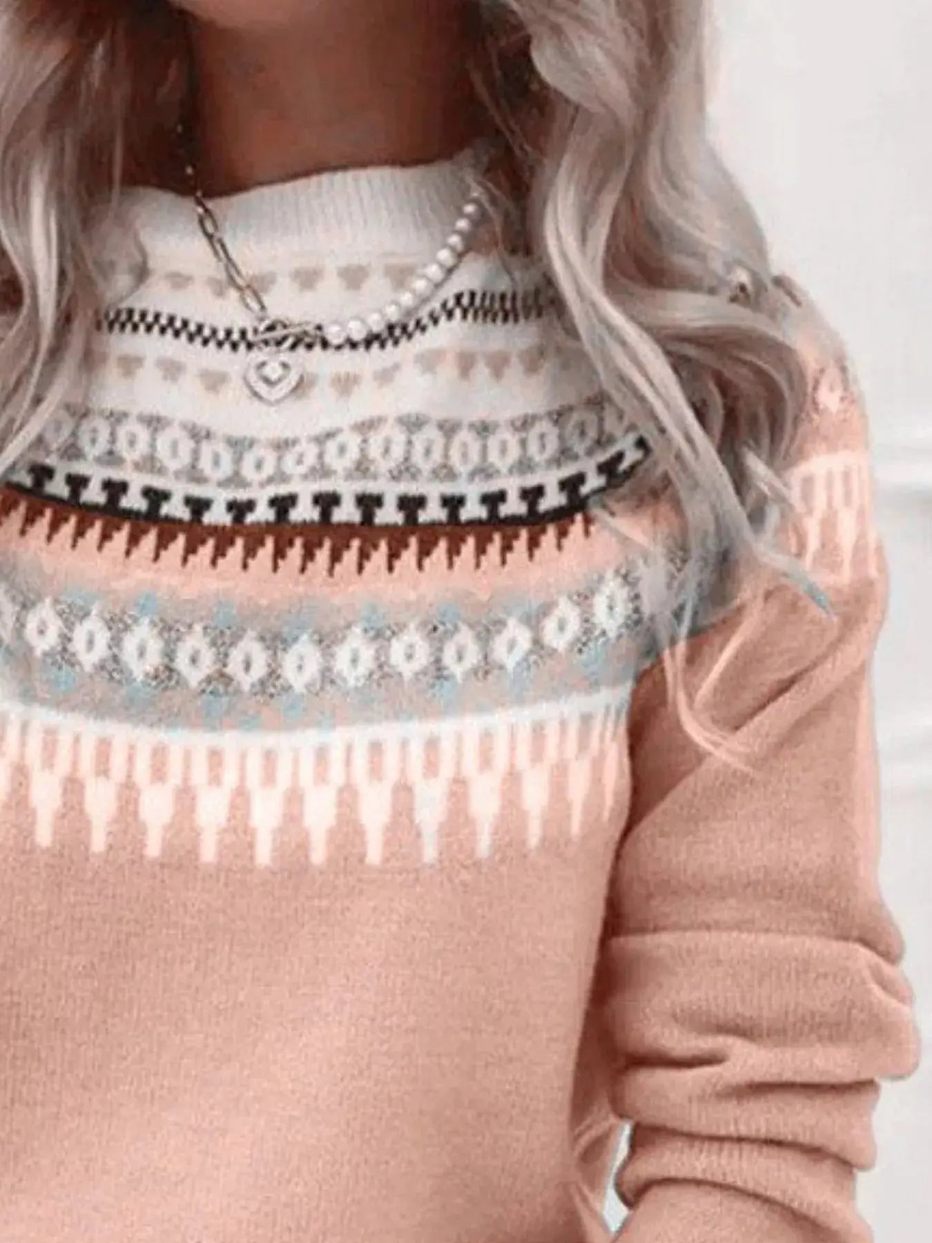 Full Size Vintage Patterned Round Neck Sweater Plus Size Simply Love