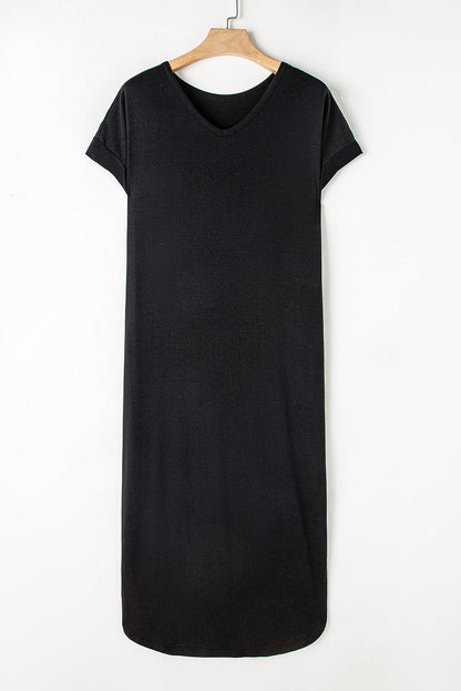 Slit Round Neck Short Sleeve Maxi Dress.