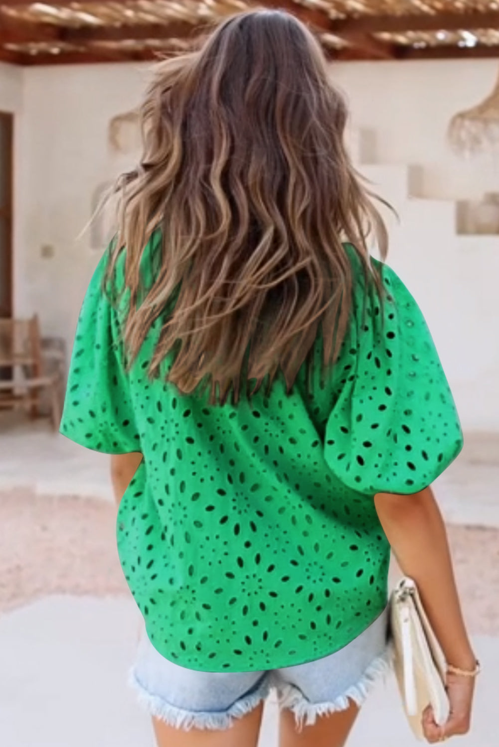 Charming green puff sleeve blouse