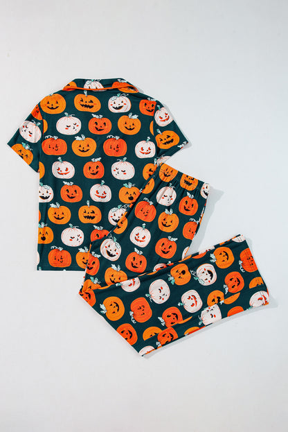 Festive orange Halloween short sleeve pajama set