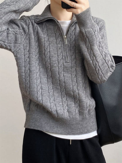 Cozy cable-knit half zip sweater with moderate stretch