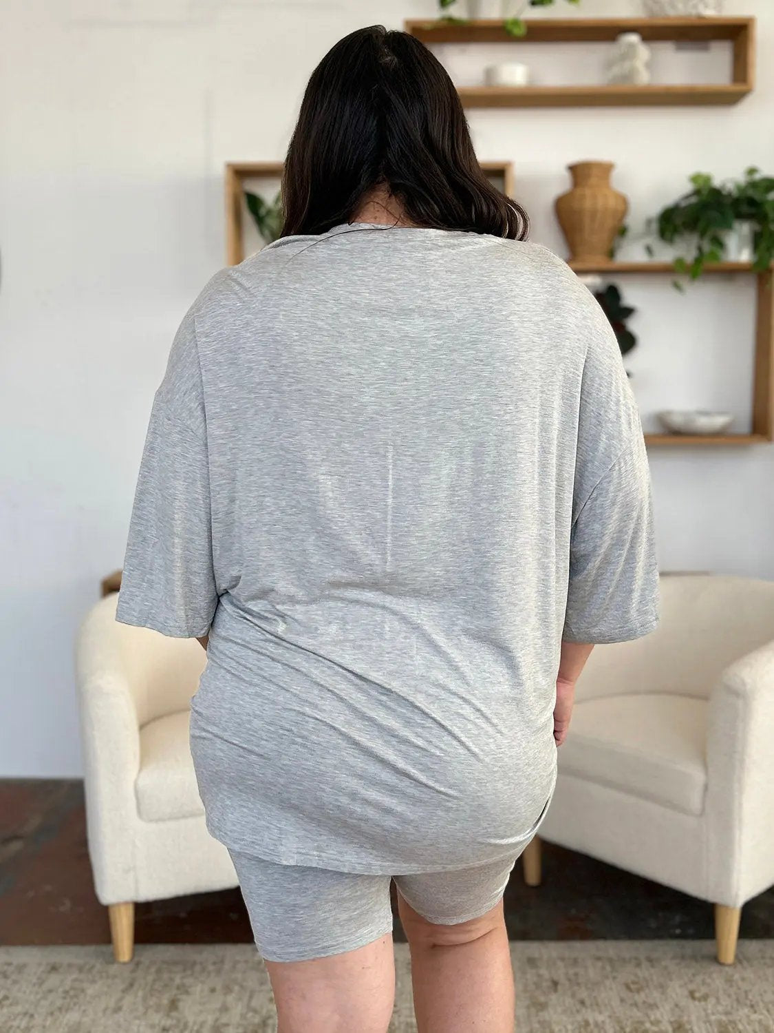 Basic Bae Bamboo Full Size Round Neck Drop Shoulder T-Shirt and Shorts Set - Love Salve