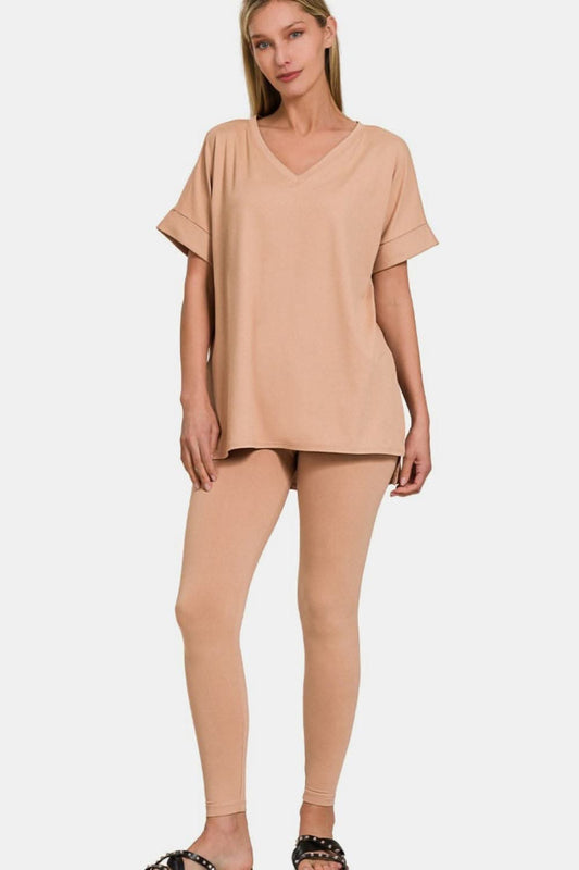 Zenana v-neck lounge set - full size - Love Salve 