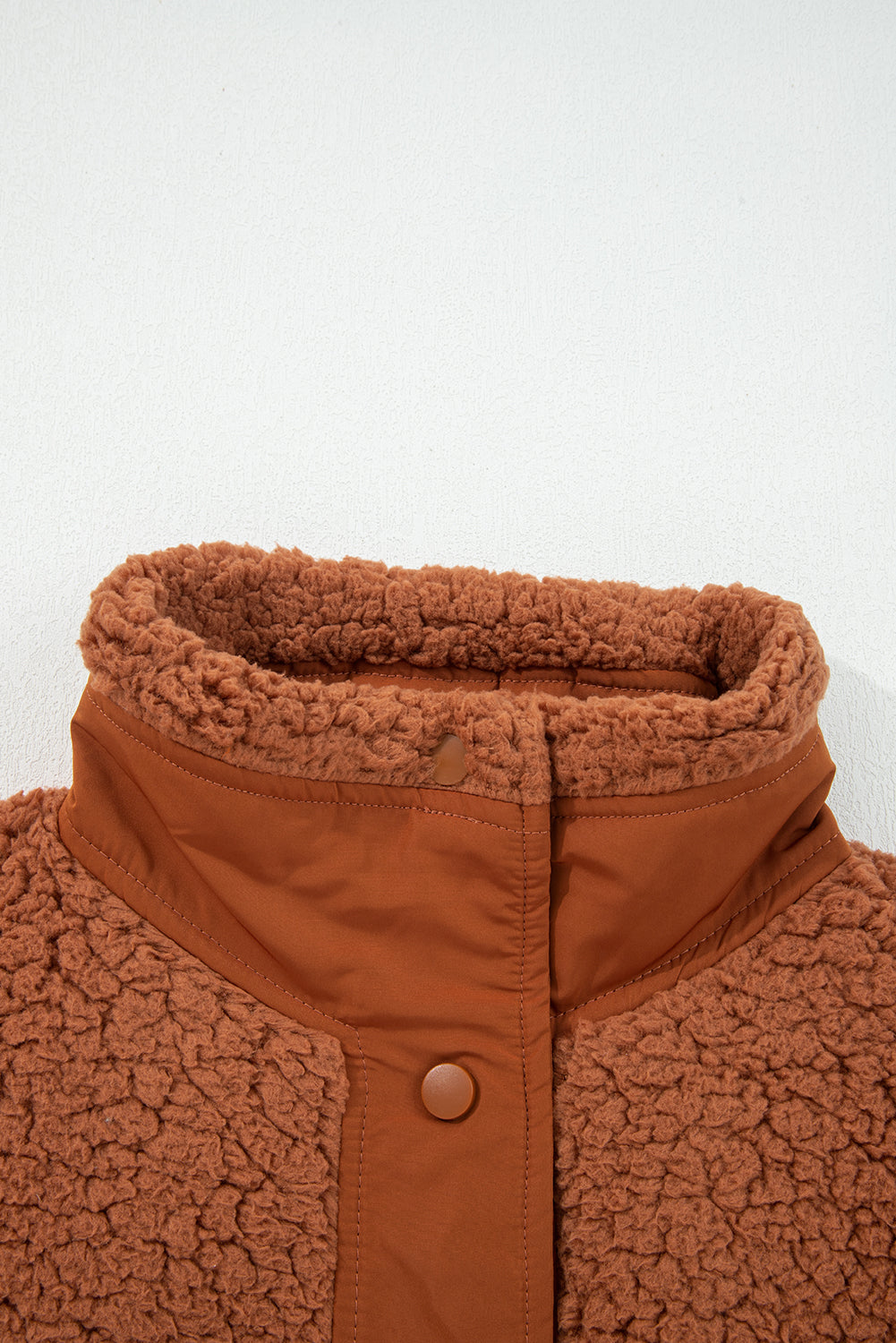 Premium Cinnamon Faux Fur Vest Snap Button Front Knot Side Pockets