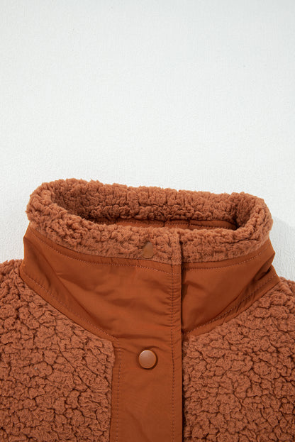Premium Cinnamon Faux Fur Vest Snap Button Front Knot Side Pockets