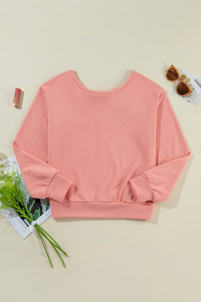 Pale chestnut bowknot back detail sweatshirt with round neck