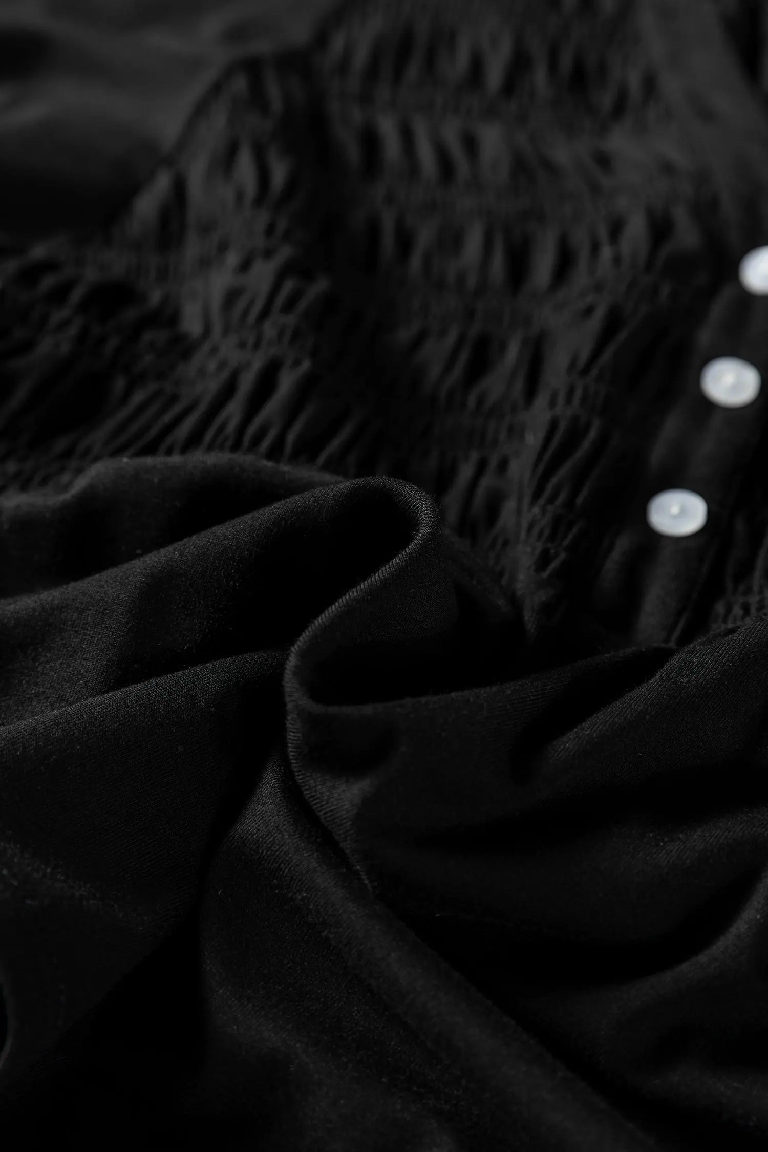 Black Smocked Bust Buttoned Split V Neck Flow Fit Blouse Dear-Lover Dropshipping