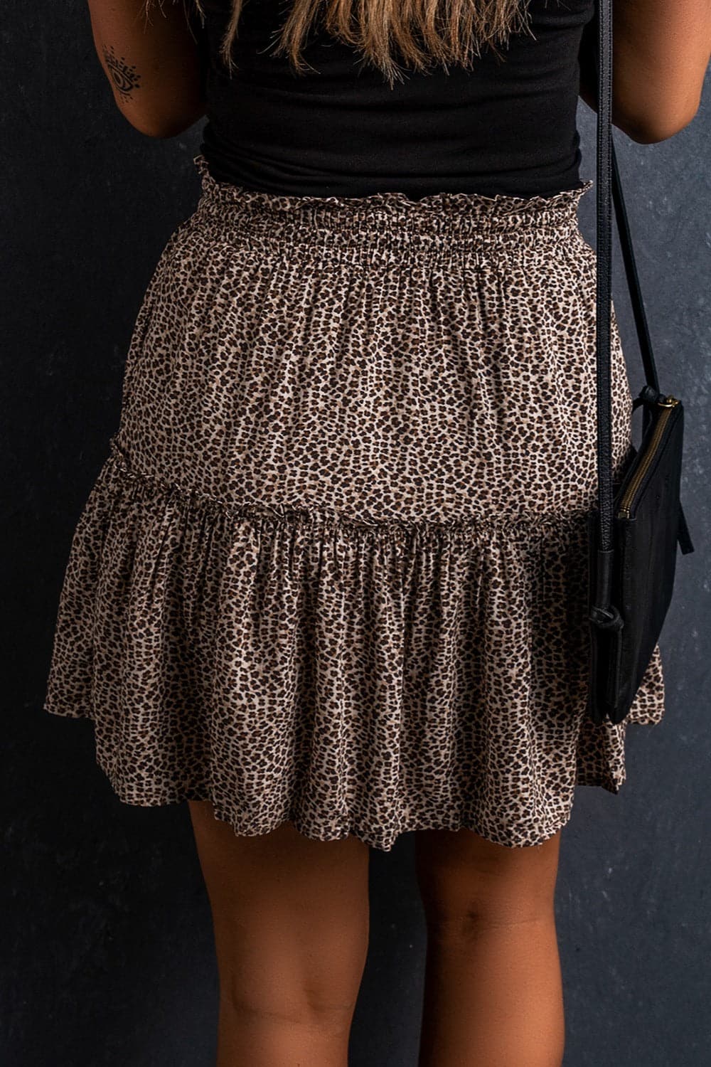 Frill Leopard Elastic Waist Skirt.