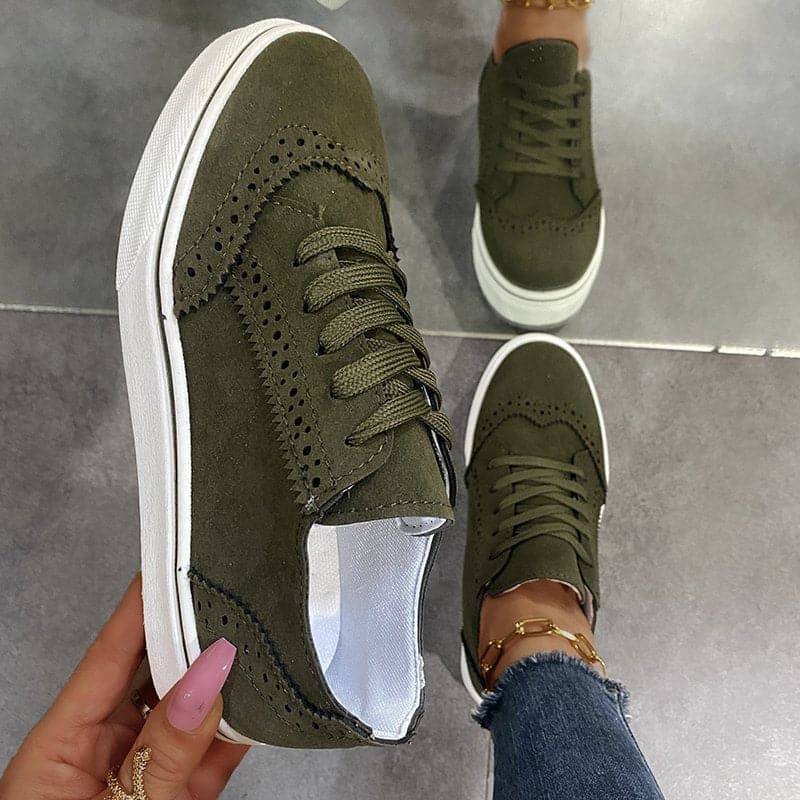 Suede Lace-Up Flat Sneakers.