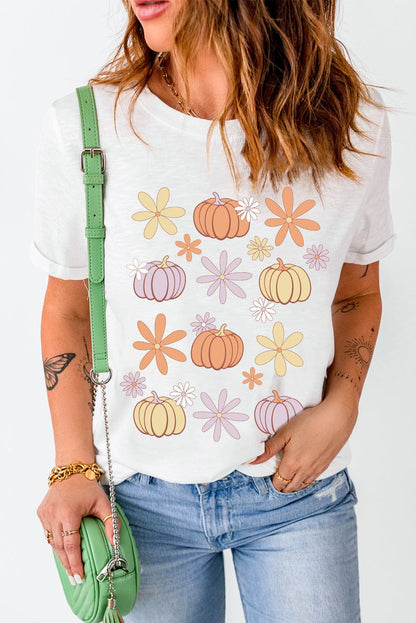 Floral pumpkin graphic short sleeve tee