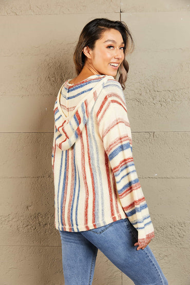 Striped Hooded Sweater with Kangaroo Pocket.