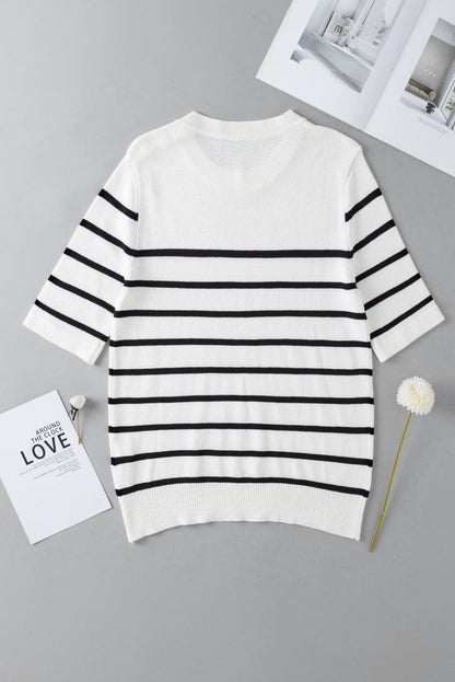 Round Neck Half Sleeve Knit Top.