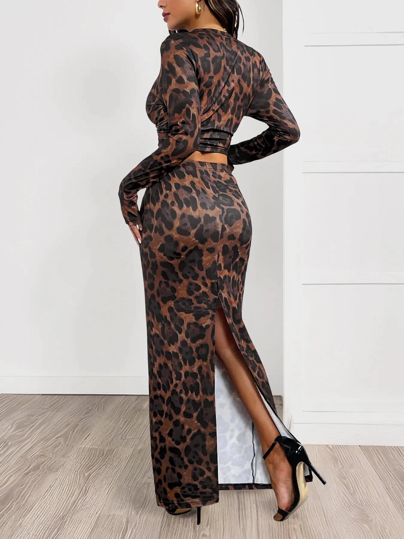 Leopard Round Neck Top and Skirt Set Coco’s Tee Boutique
